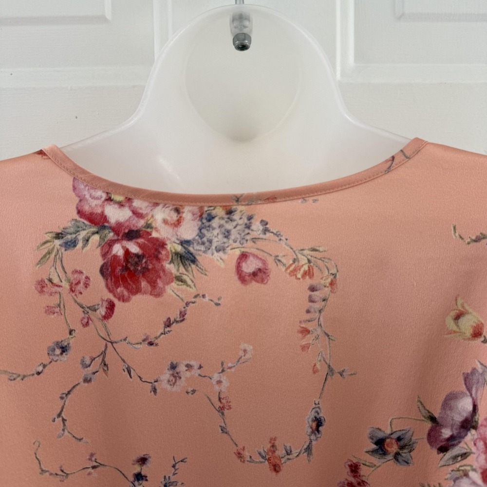 LoveShackFancy Blouse Womens Small Pink 100% Silk Floral Button Front Satin Top - Picture 8 of 16